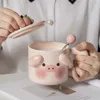 머그잔 창조적 인 동물 세라믹 머그잔 뚜껑과 숟가락 컵 티 커피 아침 식사 우유 사무실 홈 마시는 음료 용기 선물