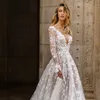 Dentelle de luxe une ligne robes de mariée 2024 fleurs manches longues paillettes appliques perlées volants scintillants robes de mariée formelles manches longues grande taille robe de novia