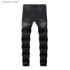 Męskie dżinsy Wysokiej jakości nowe męskie dżinsy bawełniane czarne szczupłe dżinsy motocyklowe mężczyźni vintage w trudnej sytuacji dżinsowe spodnie t240109