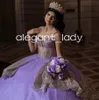 Lavendel Paars Prinses Quinceanera Jurken Sparkly Uitbenen Gillter Applique vestido de 15 anos Prom Gown Corset Lace Up