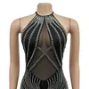 2024 Designer Sexy Diamonds Robes Femmes Luxe Halter Dos Nu Mini Robe Mesh Voir À Travers Soirée Robe Clubwear Gros Vêtements 10527