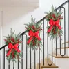 Flores decorativas grinalda de escada de natal com pinhas bowknot pendurado escadas guirlandas para decoração da porta da frente presente de festa de inverno