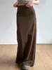 Absobe tricoté couleur unie Wrap Maxi jupe femmes dos fente taille haute mince bureau dame décontracté demi longueur jupe cravate tenue 240104