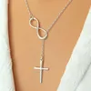 Whole-N606 Personnalité Infinity Cross Lariat Pendentif Colliers Argent Plaqué Européen Collares Collier Forever Faith Necklace2677