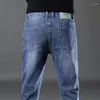 Jeans pour hommes printemps mode mince droit bleu rétro luxe Design lavé Stretch Denim pantalon affaires décontracté homme pantalon