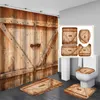 Rideaux de douche Ensemble de rideaux de douche rustiques porte de grange en bois ferme pays occidental tapis couverture de toilette tapis de bain décor ensemble de rideaux de salle de bain