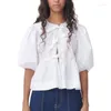 Blouses pour femmes printemps d'été Girm-co-noueur peplum en coton manche bouffée noire blanche mignonne pour femmes mode 2024