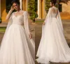 2204 Elegant Wedding Dress With Cape High Neck A Line Illusion Long Sleeves Embroidery Lace Appliques Bridal Gowns Princess Vestidos De Novia