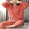 Flannel Women Pajama Zestawy swobodne jesienne zima snu aksamitna piżama kreskówka Pijama Mjer 2 sztuki PJS ciepłe odzież domowa 240108