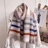 Fashion Cashmere Women's Fashionable Air Conditioned Room Sal, Thousand Bird Grid Color Matching, Elegant Long Scarf, Short Beard Tassel