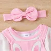 Set di abbigliamento Set da 3 pezzi per bambina Girocollo Top a maniche lunghe Patch Ricamo Tuta Fascia per capelli Vestito pasquale per neonato