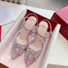 Sandal Single Shoes Rhinestone Square Buckle Bao Head Shoes Original Silk Womens Sandals Leather Sole Designer High Heels Diamond Decoration Banquet Wedding Shoes