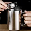 Gobelets Tasses à café de bière en acier inoxydable à double paroi avec poignée de couvercle Tasses d'eau potable anti-chute portables pour le camping de bureau