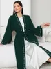 Abbigliamento etnico Eid Donne musulmane Abaya Ramadan Dubai Perle Splendido abito da festa Cardigan Cintura con perline Arabo Caftano Islam Abito lungo Abaya