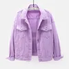 Kvinnors denimjacka Spring Autumn Short Coat Pink Jean Jackets Casual Tops Purple Yellow Vit Loose Tops Lady Outerwear KW02 240109