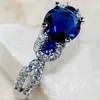Anneaux de cluster Huitan exquis bleu cubique zircone femme pour mariage fiançailles luxe élégant femmes accessoire cadeau bijoux à la mode