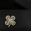 Brooches Colorful Four-Leaf Clover Brooch Women Luxury Corsage Suit Collar Pin Accessories Chest Anti-Exposure Safety Buckle Jewelry 5296