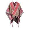 WeHelloEthnic Poncho for Women Soft Knitted Stripe Tassel Cardigan Shawl Coat Overlays Rosita Cape Dropship 240108