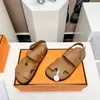 Designer beach slippers designer hook & loop summer sandals genuine leather fashion mens womens flat shoes casual sandles slipper