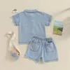 Ensembles de vêtements bébé fille mignon manches courtes revers boutonné chemise en jean et short 2 pièces tenues en denim pour tout-petits