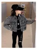 Big girls short denim jacket old kids lapel single breasted long sleeve casual outwear 2024 spring teenagers hole zipper leggings pants Z6599