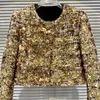 High Street Fashion Winter Winter Womens Oneck Culle Sleeve Industry Clove Industry All Gold equins Tweed Short Jacket 240109