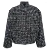 Kvinnorjackor Fashion Loose paljetter Cardigan Jacket 2024 Autumn Winter Coat Top Elegant Long Sleeve Stand Collar Woolen