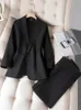 Damen-Hosenanzug, Büro-Damen, weiblich, Business-Arbeitskleidung, Kaffee, Rosa, Schwarz, Einzelknopf, gerader Blazer und Hose, 2-teiliges Set 240108