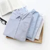 Shirt Brand Women's Cotton Oxford Shirt 2021 Autunno New Woman Bellissimi top casual e camicetta Lady White Blue Stripled Case