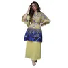 Vêtements ethniques Femmes élégantes Mode Imprimer Abaya Robe musulmane Robe Femme Manches longues À volants Hem Robe Vintage Islamique Robe