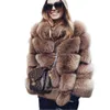 Women's Fox Fur Faux Winter Coat Plus Size Womens Stand Collar Long Sleeve Jacket Outerwear Elegant Rabbit and Raccoon Knitted Mink Ladies