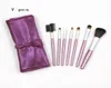 7 pcs Purple Make Up Brushes Leather Bag Silver Pink Gold Brown Black Wooden Makeup Brush4043838