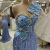 2024 ASO EBI Sky Blue Mermaid Prom Dress Crystals Pärlor Pärlor Sexig kväll Formell Party Second Reception födelsedagsengagemang klänningar klänningar mantel de soiree