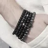 Charm Bracelets Punk Street Jewelry Men Set Cubic Zircon Ball Beaded Natural Matte Lava Hematite Obsidian Fashion