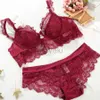 Bras Sets Female Lingerie Sexy Lace Bras Red Gather Push Up Women Underwear Bra Set Girl Transparent Cotton Bra and Panty Set BH sujetador zln240109