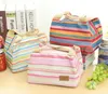 portable canvas stripe picnic lunch drink thermal insulated cooler tote bag carry case zipper lunch box bag 6 colors5649725