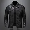 Herren Motorrad Lederjacke Große Tasche Schwarz Reißverschluss Revers Slim Fit Männlich Frühling und Herbst Hochwertiger Pu-Mantel M-5Xl 240108