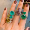 Cluster Rings EYER Fine Jewelry Ring For Girls Women Engagement Wedding Bridal Trendy Brands Green Stone Zirconia CZ Finger 2024