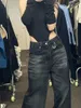 Frauen Hosen Mode Amerikanischen Stil Retro Breites Bein Gerade Jeans Frauen Frühling Herbst Koreanische Y2K Street Design Harajuku Kunst