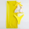 Sarı seksi rhinestones bikinis kadın mayo kadın mayo yüzme mayolar Brezilya bikini set plaj kıyafeti bater 240109