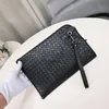 Genuine Leather Clutch Bag High-End Designer Business Bag Fashion Luxury Brand Bag Hand Woven File Bag Large Capacity Minimalist Style Black Blue 30cm 33cm