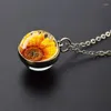 Pendentif Colliers Tournesol Collier Fleur Boule surélevée Double Face Verre Matériau Ami Cadeau Chaud