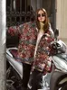 Floral Stand Collar Print Jacket for Women Long Sleeve Panelled Zipper Female Coat 2024 Autumn Winter Street Lady Outwear 240109