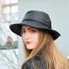Primavera/inverno japonês feminino balde de couro genuíno chapéus masculino/feminino preto pescador bonés fácil transportar rua bonnet 240108