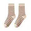 Women Socks Striped Fashion Autumn Mixed-Color Simple Japanese Style Crew Cotton Casual Breathable Women's Comfy