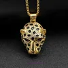 Bildäcks amuletthalsband lyxiga fina smycken fashionabla hiphop hiphop med titanstål guldpläterad diamant inlagd leopardhuvud med originallåda