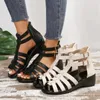 Sandalias PU Verano Cremallera Zapatos de mujer a la venta 2024 Moda Peep Toe Sólido Plano con Casual Gladiador Sandalia