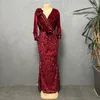 Fluwelen Afrikaanse Lange Luxe Avondjurken Voor Vrouwen Mode Herfst Winter V-hals Sexy Bodycon Pailletten Feestjurk Vestidos 240104