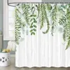 Duschgardiner nymb tropisk grön växt dusch gardin badrum vattentätt blad rand tryck duschgardin dekoration med 12 ste krok
