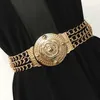 2019 Women Flower Waist Belts Fashion Ladies Floral Elastic Wide Gold Metal Belt For Dress Female Golden Chain Belt Girls192M